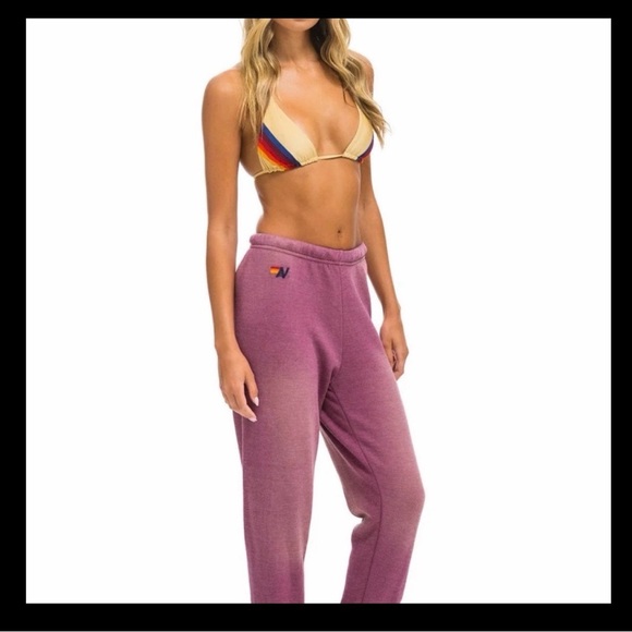 Aviator Nation Pants - Aviator Nation 5 STRIPE SWEATPANTS - FADED BERRY
